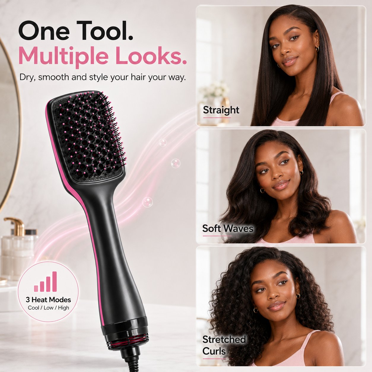 🔥HOT SALE 70%OFF🔥⏱️Ionic Hair Dryer and Styler Brush for Straight Hair, Waves & Curls