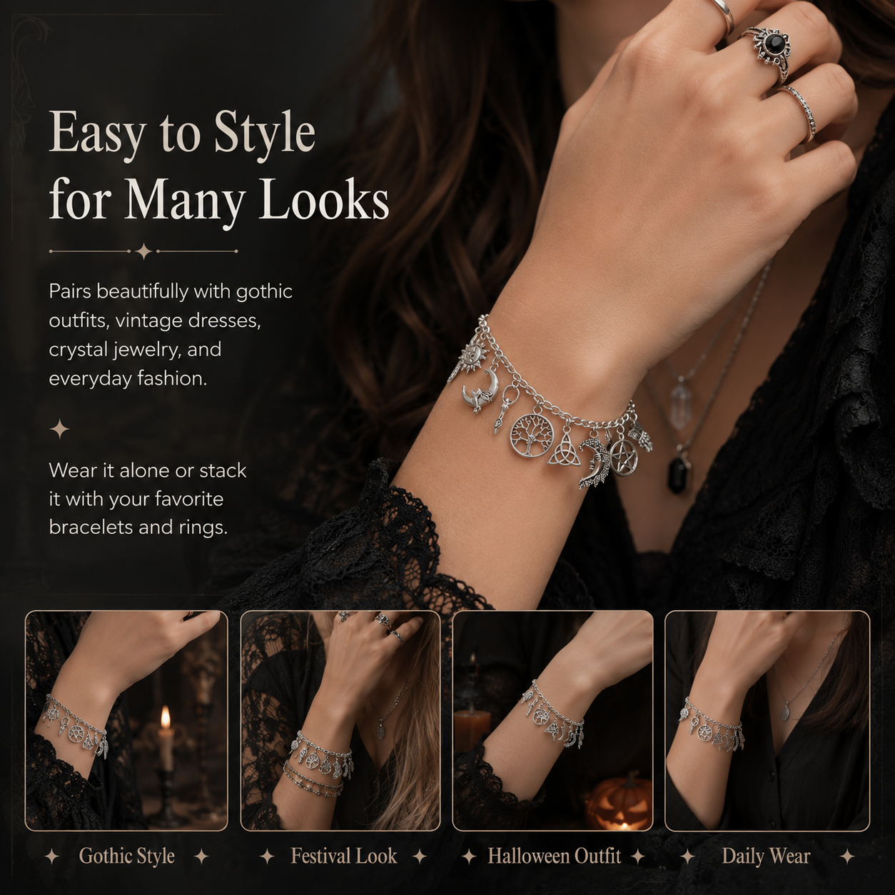 ✨🔥Last Day 50% OFF🌙Vintage Witchy Charm Bracelet | Celestial Gothic Boho Jewelry for Women
