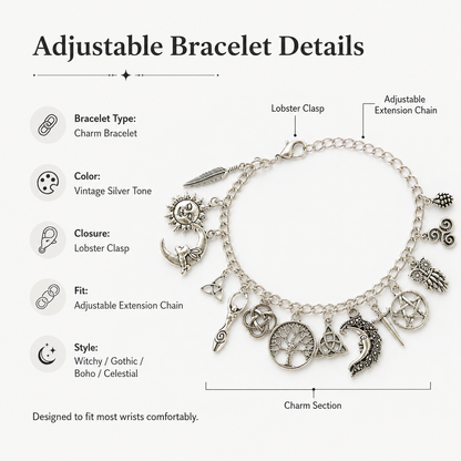 ✨🔥Last Day 50% OFF🌙Vintage Witchy Charm Bracelet | Celestial Gothic Boho Jewelry for Women